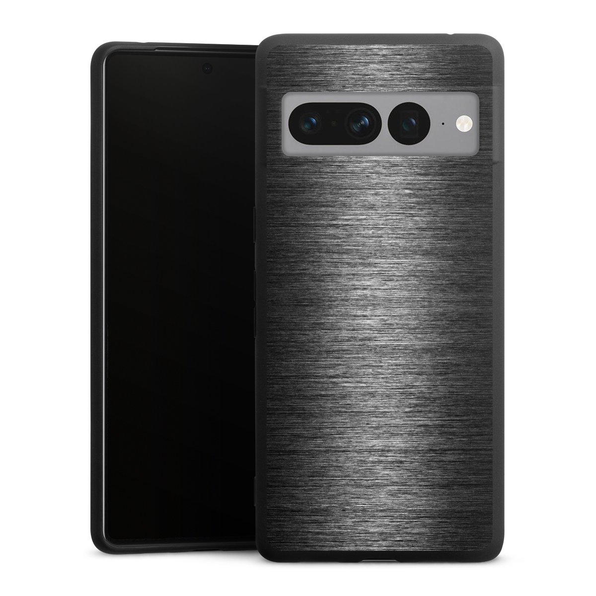 Google Pixel 7 Pro Handy Premium Silikon Hülle Handyhülle schwarz Case Metallic Look Anthracite Metal Silikon Premium Case