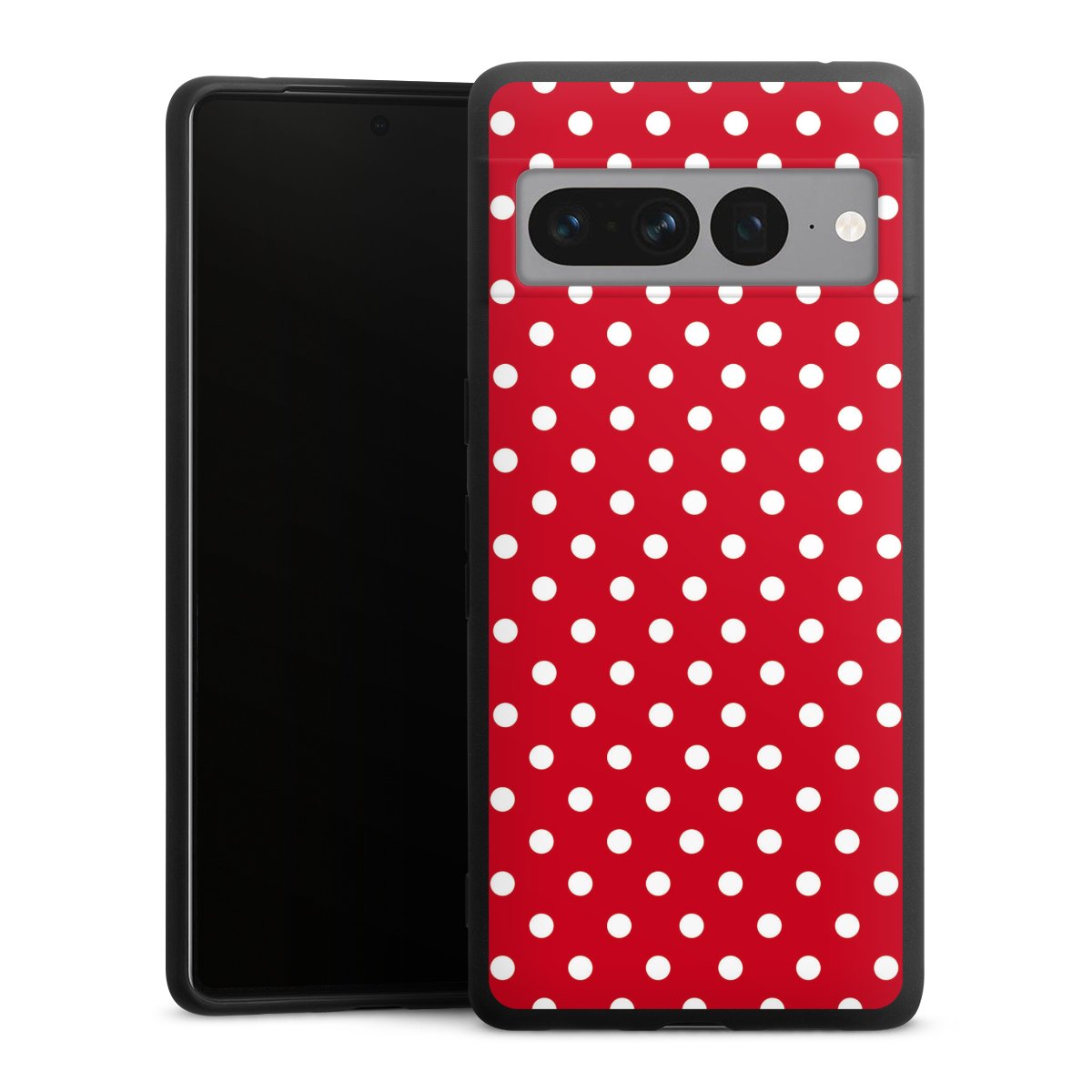 Google Pixel 7 Pro Handy Premium Silikon Hülle Handyhülle schwarz Case Points Polka Dots Retro Silikon Premium Case