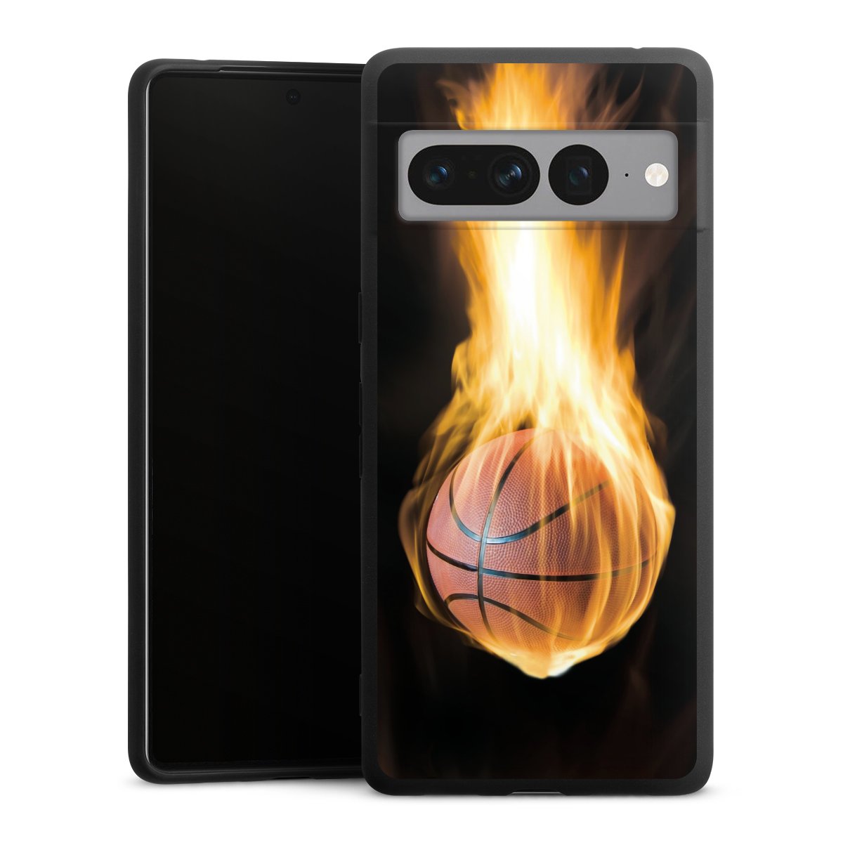 Google Pixel 7 Pro Handy Premium Silikon Hülle Handyhülle schwarz Case Basketball Sports Fire Silikon Premium Case