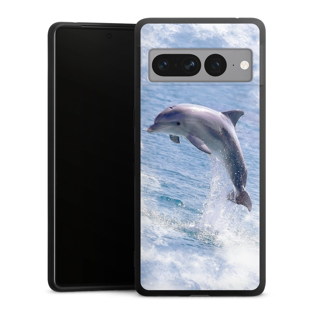 Google Pixel 7 Pro Handy Premium Silikon Hülle Handyhülle schwarz Case Dolphin Ocean Wale Silikon Premium Case