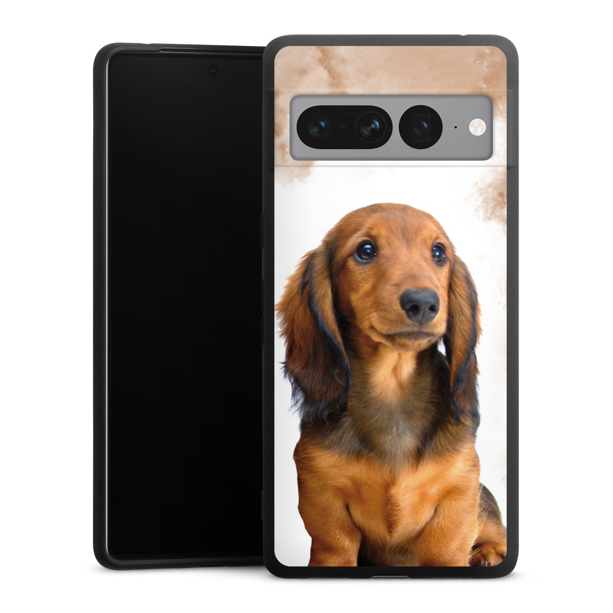 Google Pixel 7 Pro Handy Premium Silikon Hülle Handyhülle schwarz Case Dog Pet Dachshund Silikon Premium Case