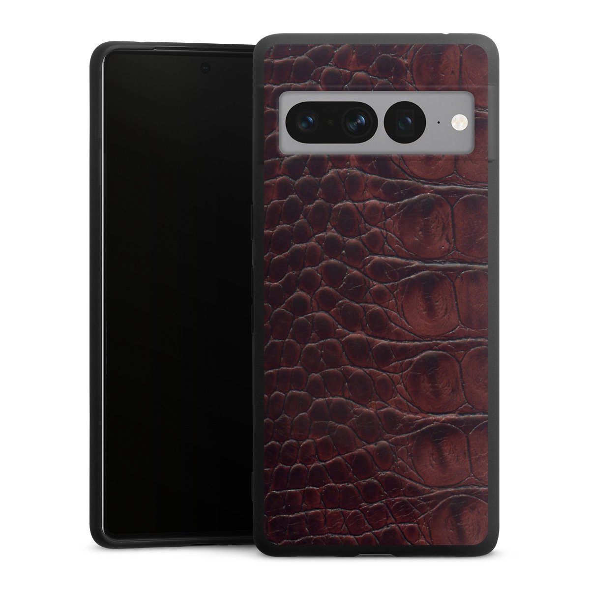 Google Pixel 7 Pro Handy Premium Silikon Hülle Handyhülle schwarz Case Crocodile Animal Print Leather Silikon Premium Case