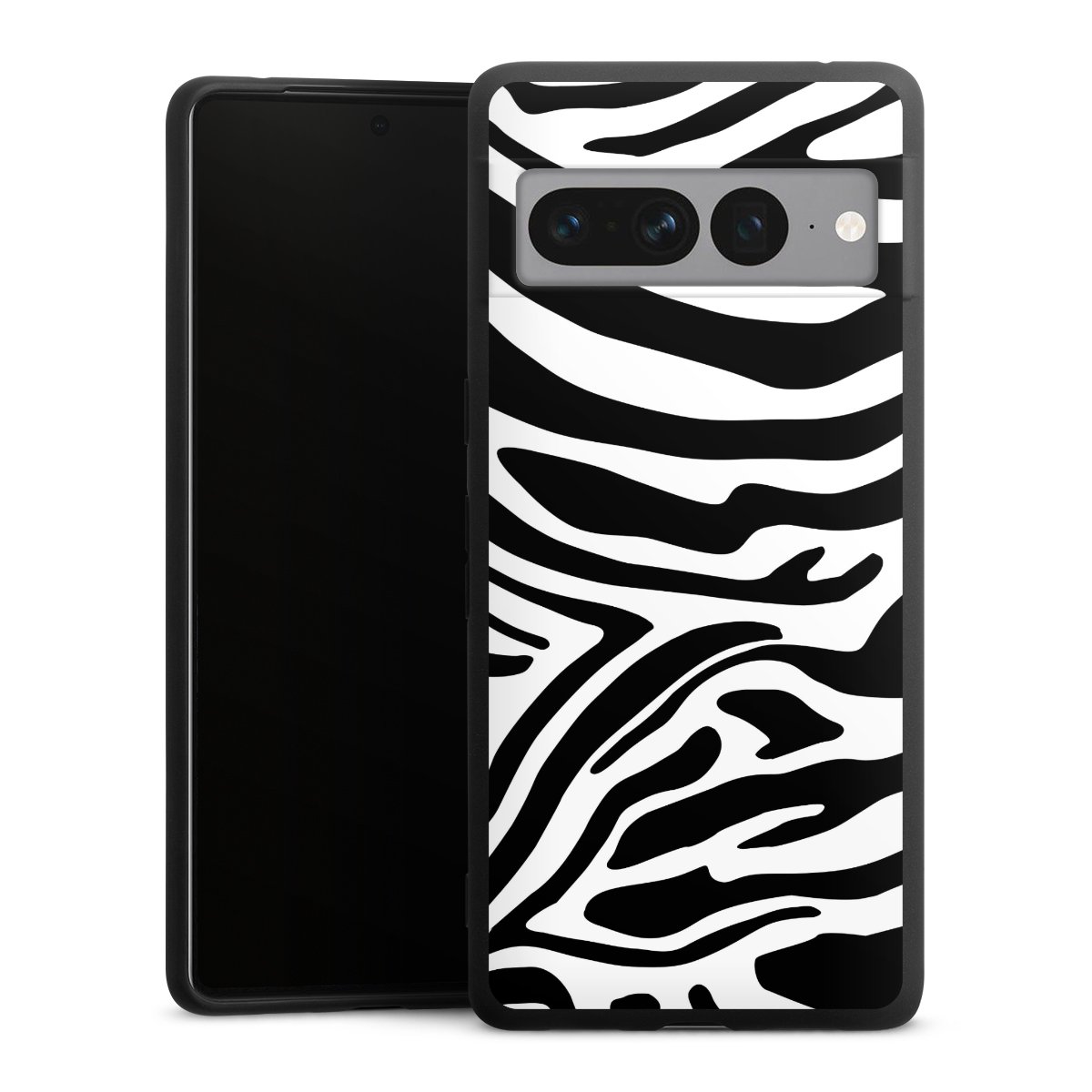 Google Pixel 7 Pro Handy Premium Silikon Hülle Handyhülle schwarz Case Zebra Animal Look Animal Print Silikon Premium Case