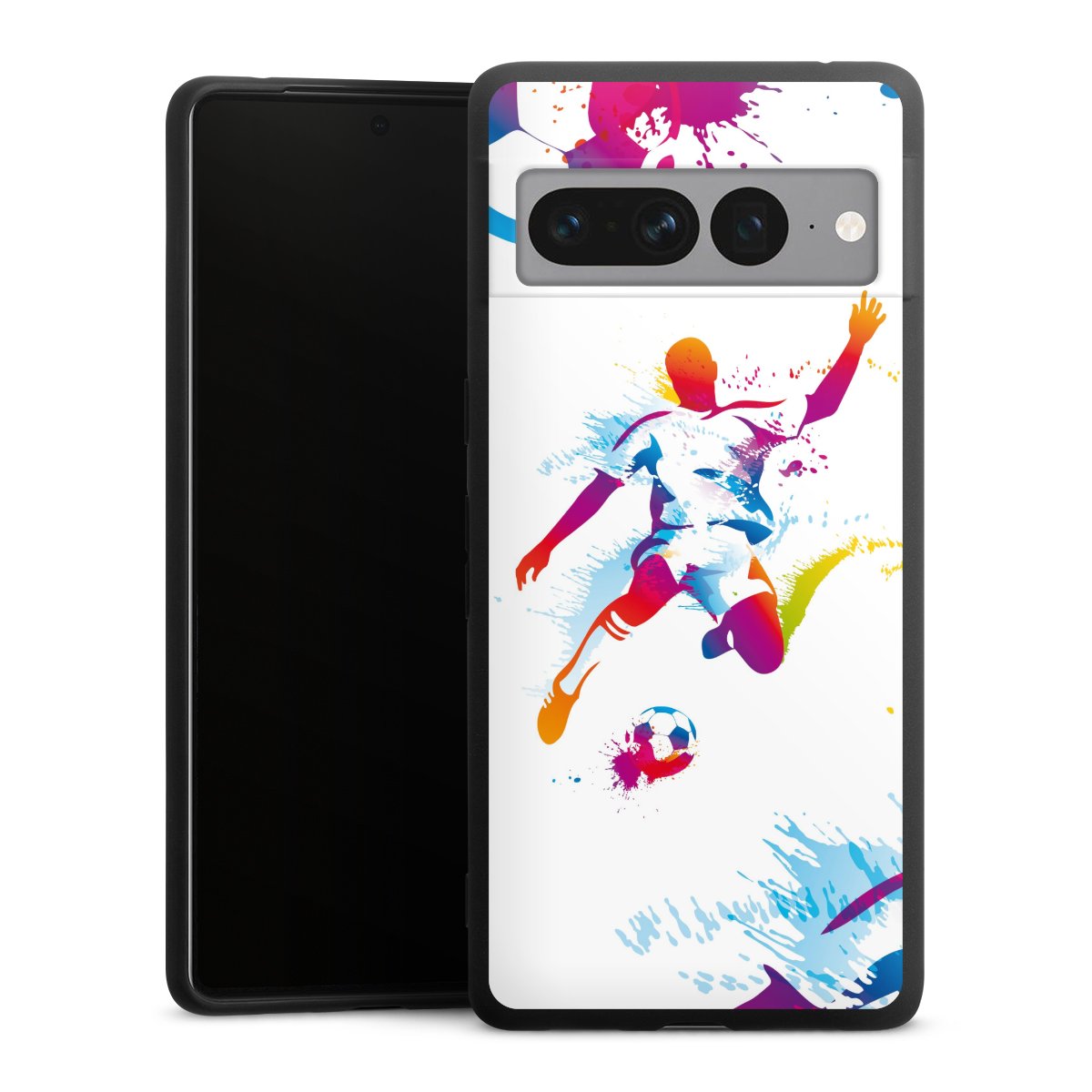 Google Pixel 7 Pro Handy Premium Silikon Hülle Handyhülle schwarz Case Sports Soccer Muster Silikon Premium Case