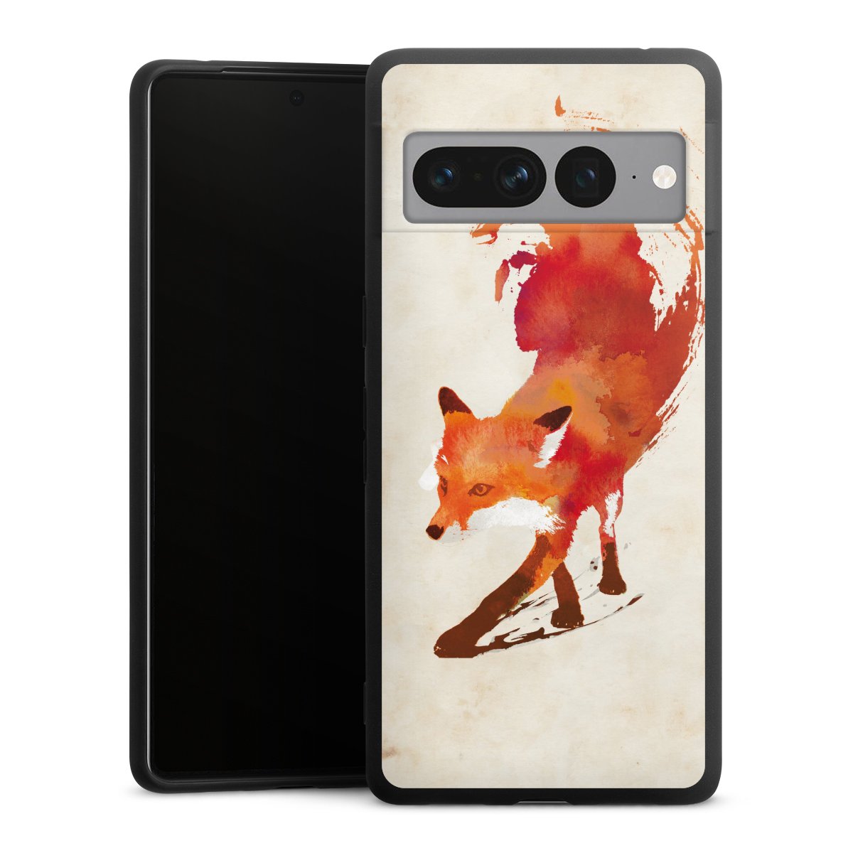 Google Pixel 7 Pro Handy Premium Silikon Hülle Handyhülle schwarz Case Fox Graphic Silikon Premium Case