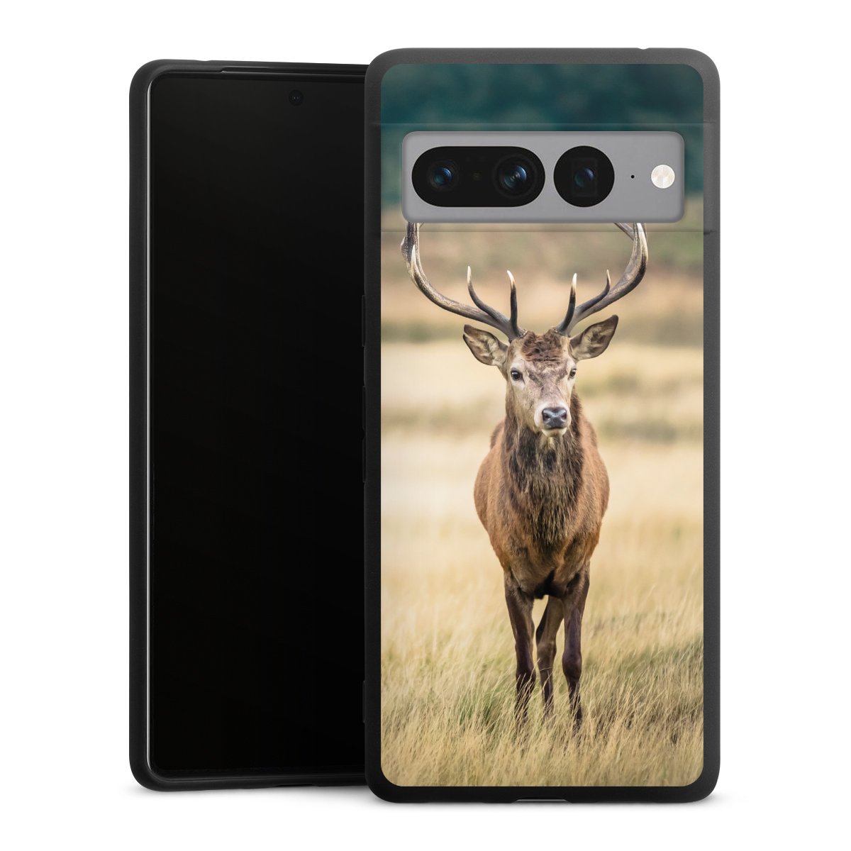 Google Pixel 7 Pro Handy Premium Silikon Hülle Handyhülle schwarz Case Deer Meadow Forrest Silikon Premium Case