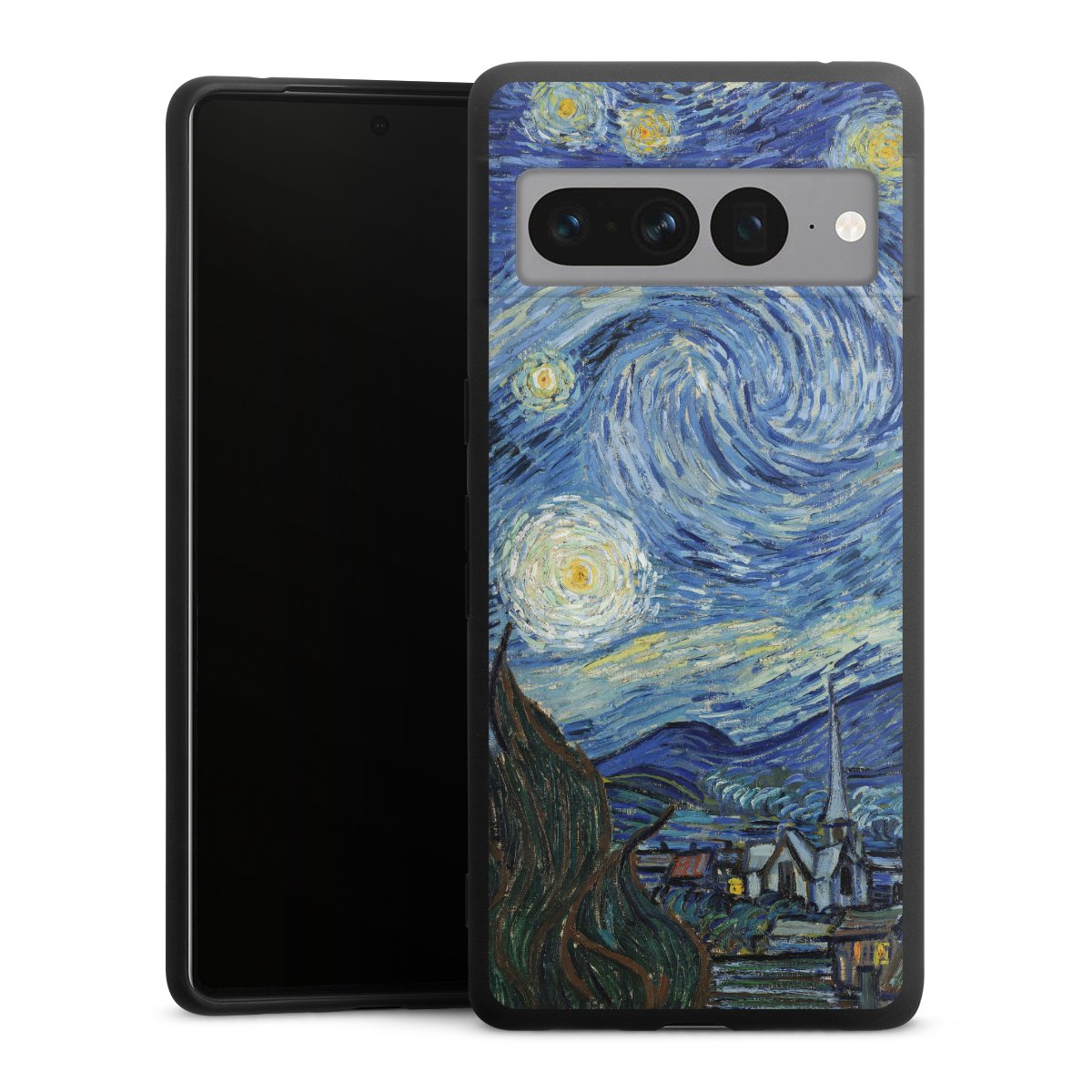 Google Pixel 7 Pro Handy Premium Silikon Hülle Handyhülle schwarz Case The Starry Night Kunst Vincent Van Gogh Silikon Premium Case