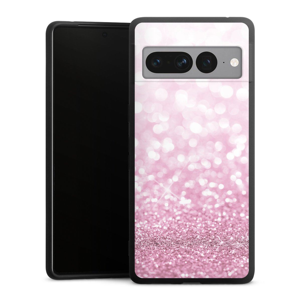 Google Pixel 7 Pro Handy Premium Silikon Hülle Handyhülle schwarz Case Glitzer Pink Shine Silikon Premium Case