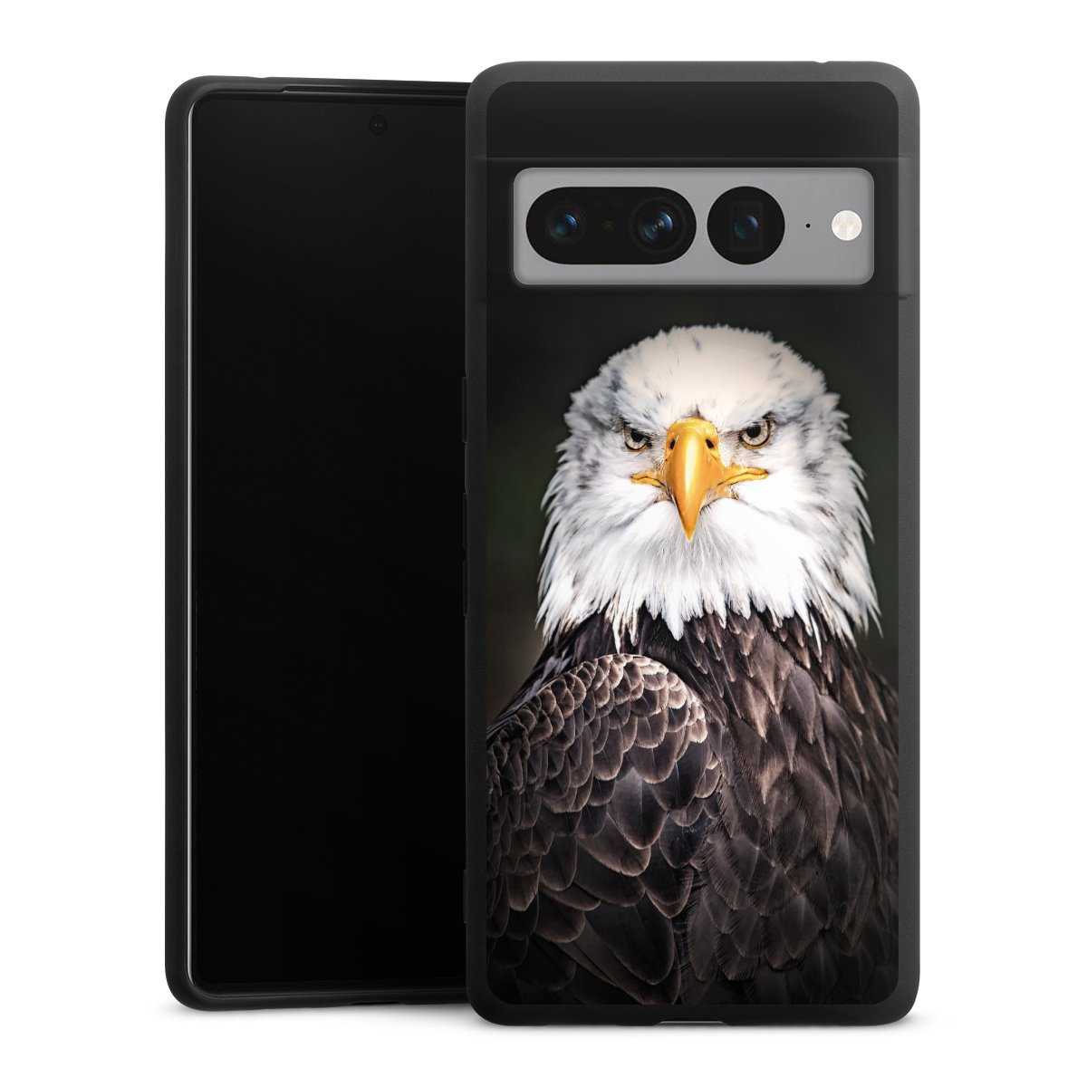 Google Pixel 7 Pro Handy Premium Silikon Hülle Handyhülle schwarz Case Eagle Bird Silikon Premium Case