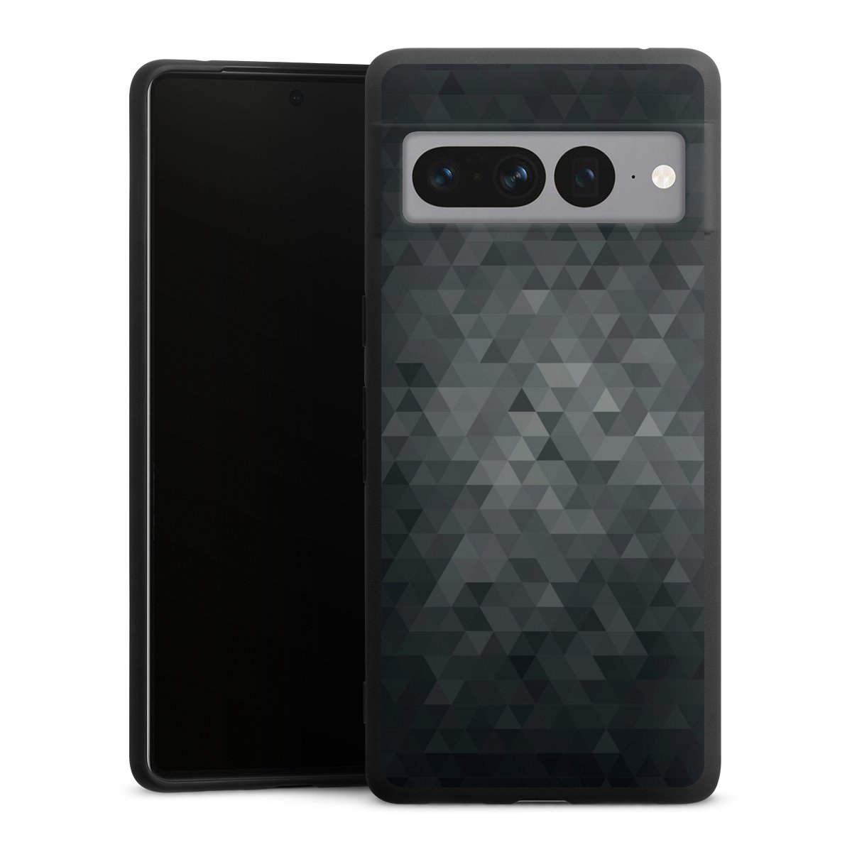 Google Pixel 7 Pro Handy Premium Silikon Hülle Handyhülle schwarz Case Black Triangle Muster Silikon Premium Case