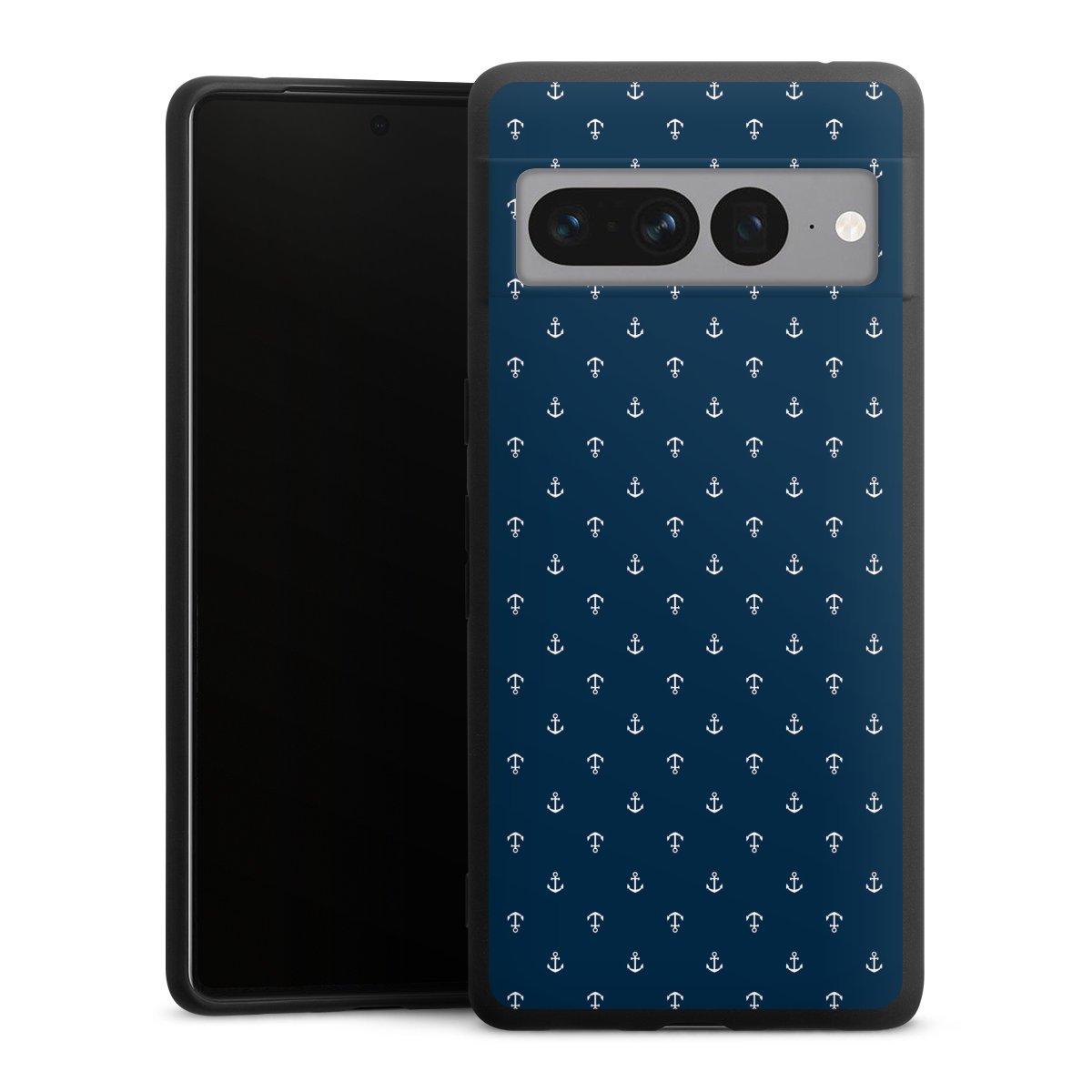 Google Pixel 7 Pro Handy Premium Silikon Hülle Handyhülle schwarz Case Muster Anchor Sail Silikon Premium Case