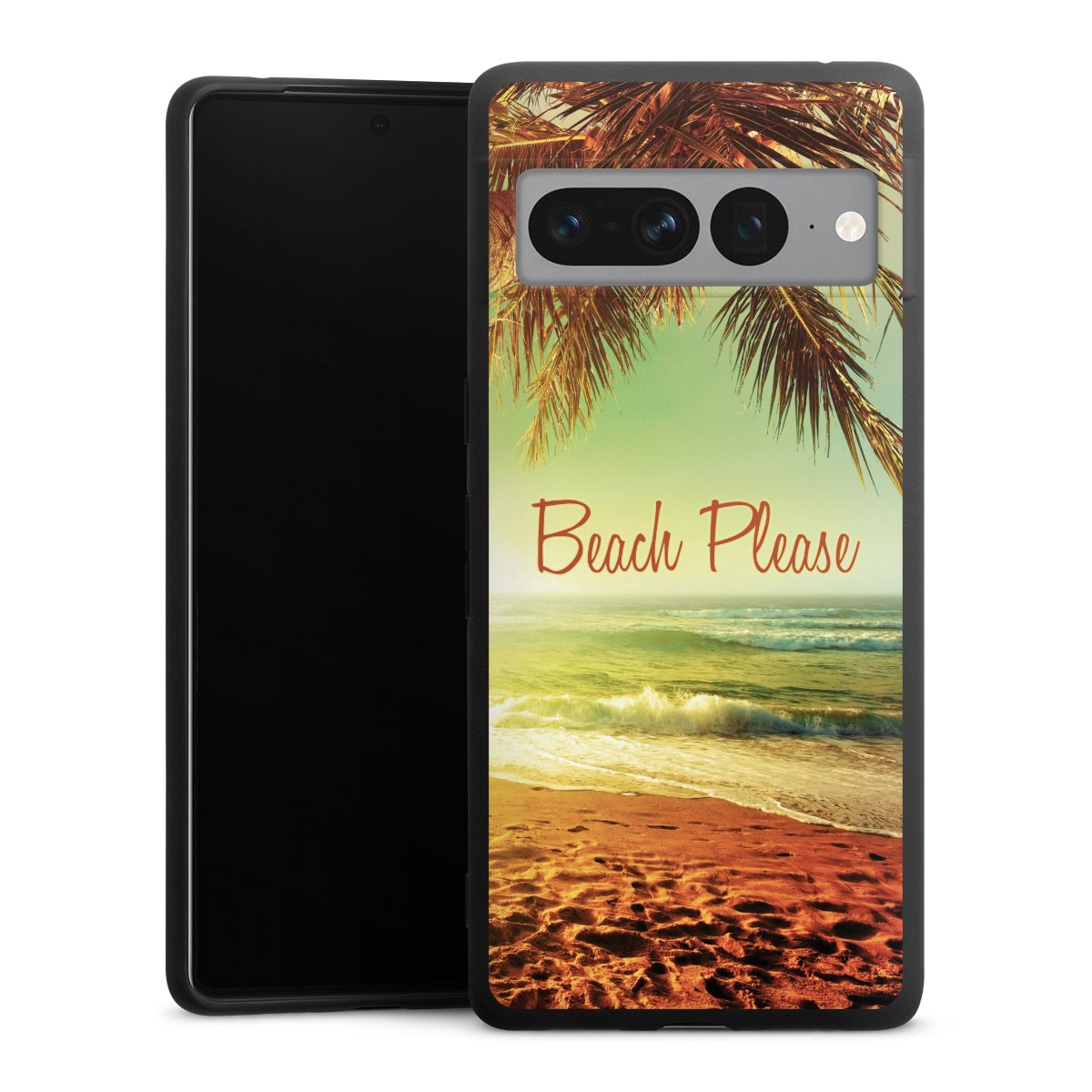 Google Pixel 7 Pro Handy Premium Silikon Hülle Handyhülle schwarz Case Beach Urlaub Palm Tree Silikon Premium Case