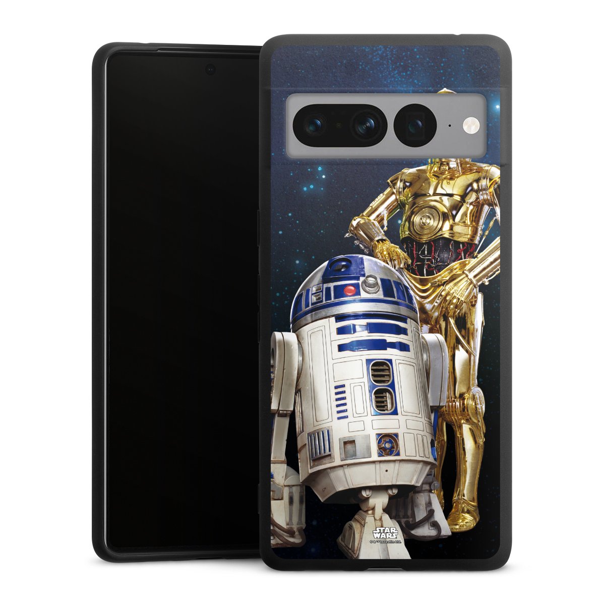 Google Pixel 7 Pro Handy Premium Silikon Hülle Handyhülle schwarz Case Weltall Star Wars R2d2 Silikon Premium Case