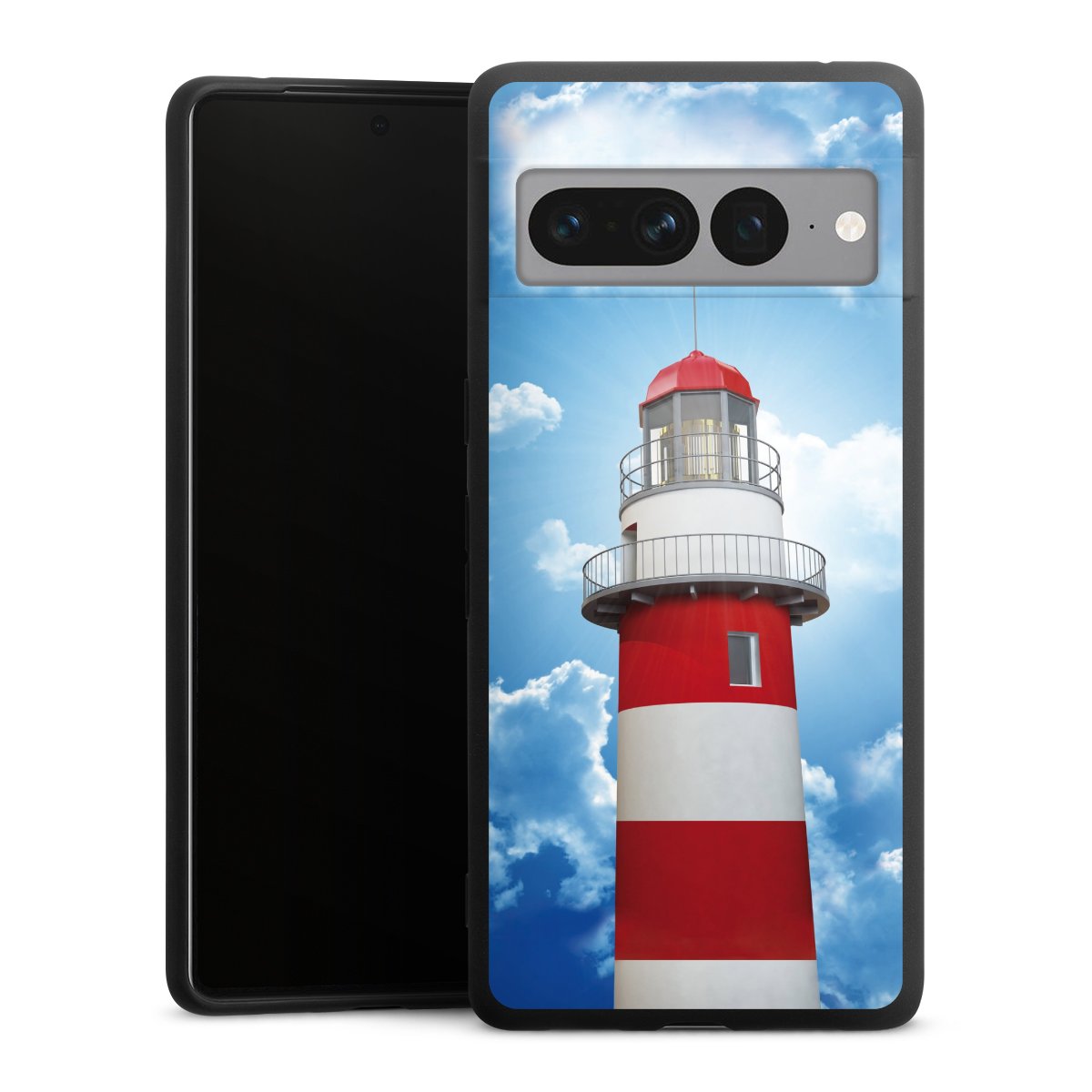 Google Pixel 7 Pro Handy Premium Silikon Hülle Handyhülle schwarz Case Lighthouse Sky Cloud Silikon Premium Case