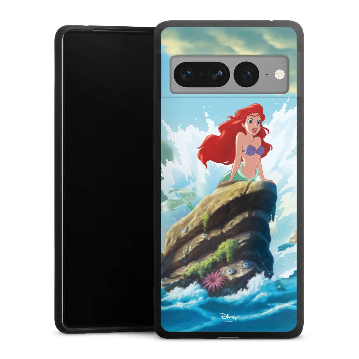 Google Pixel 7 Pro Handy Premium Silikon Hülle Handyhülle schwarz Case Mermaid Arielle Die Meerjungfrau Official Licensed Product Silikon Premium Case