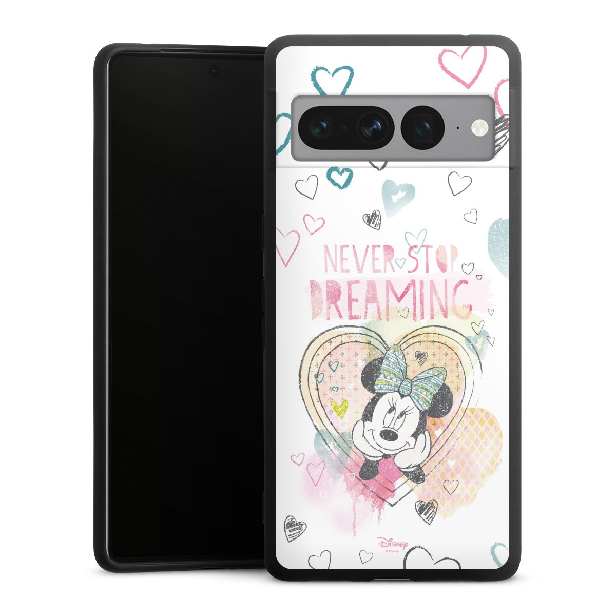 Google Pixel 7 Pro Handy Premium Silikon Hülle Handyhülle schwarz Case Disney Official Licensed Product Minnie Mouse Silikon Premium Case