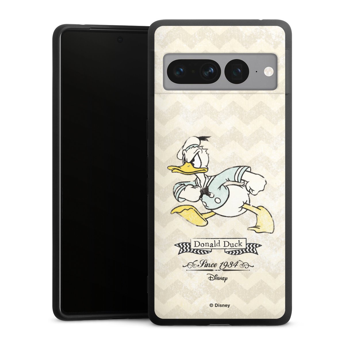 Google Pixel 7 Pro Handy Premium Silikon Hülle Handyhülle schwarz Case Official Licensed Product Disney Donuld Duck Vintage Silikon Premium Case