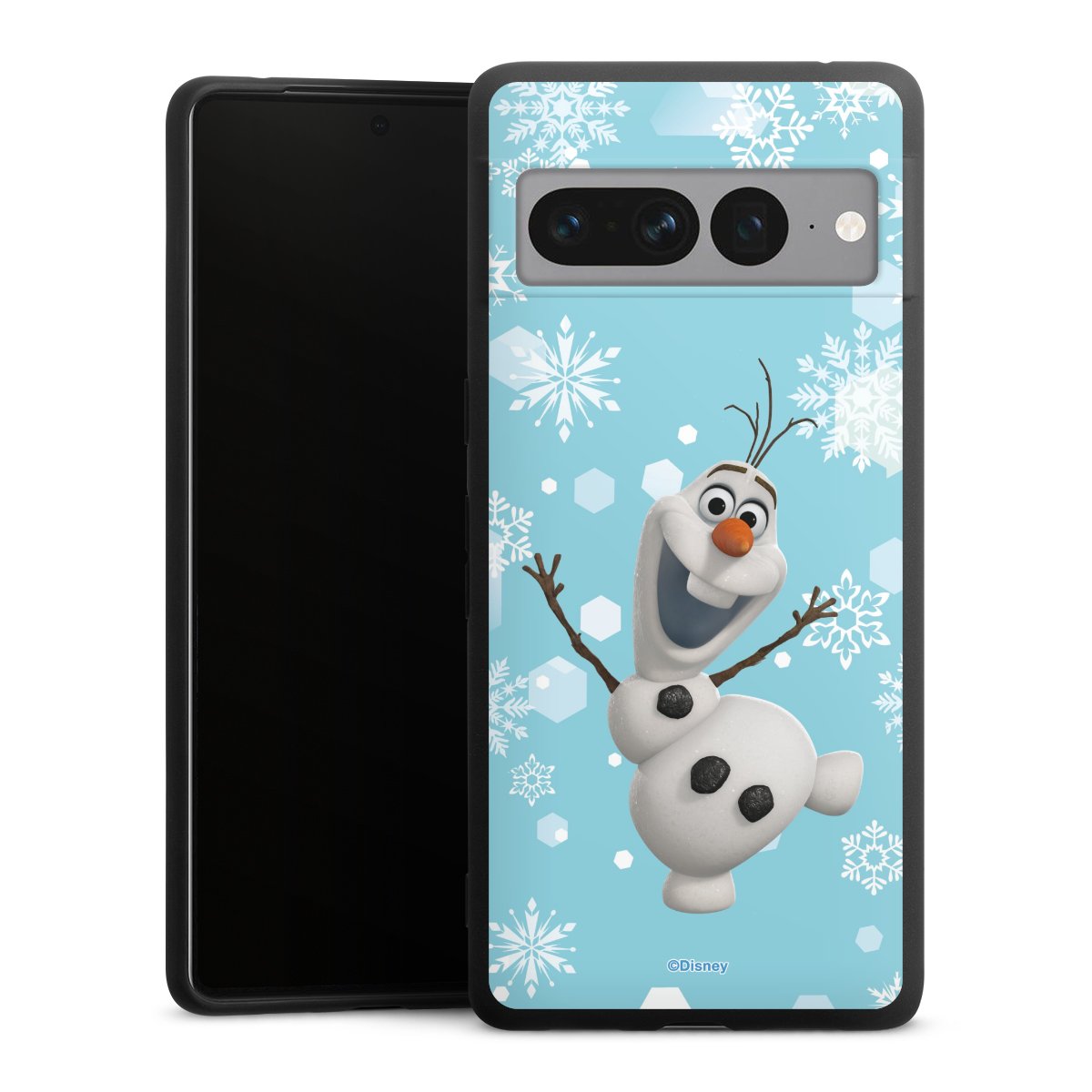 Google Pixel 7 Pro Handy Premium Silikon Hülle Handyhülle schwarz Case Disney Official Licensed Product Frozen Olaf Silikon Premium Case