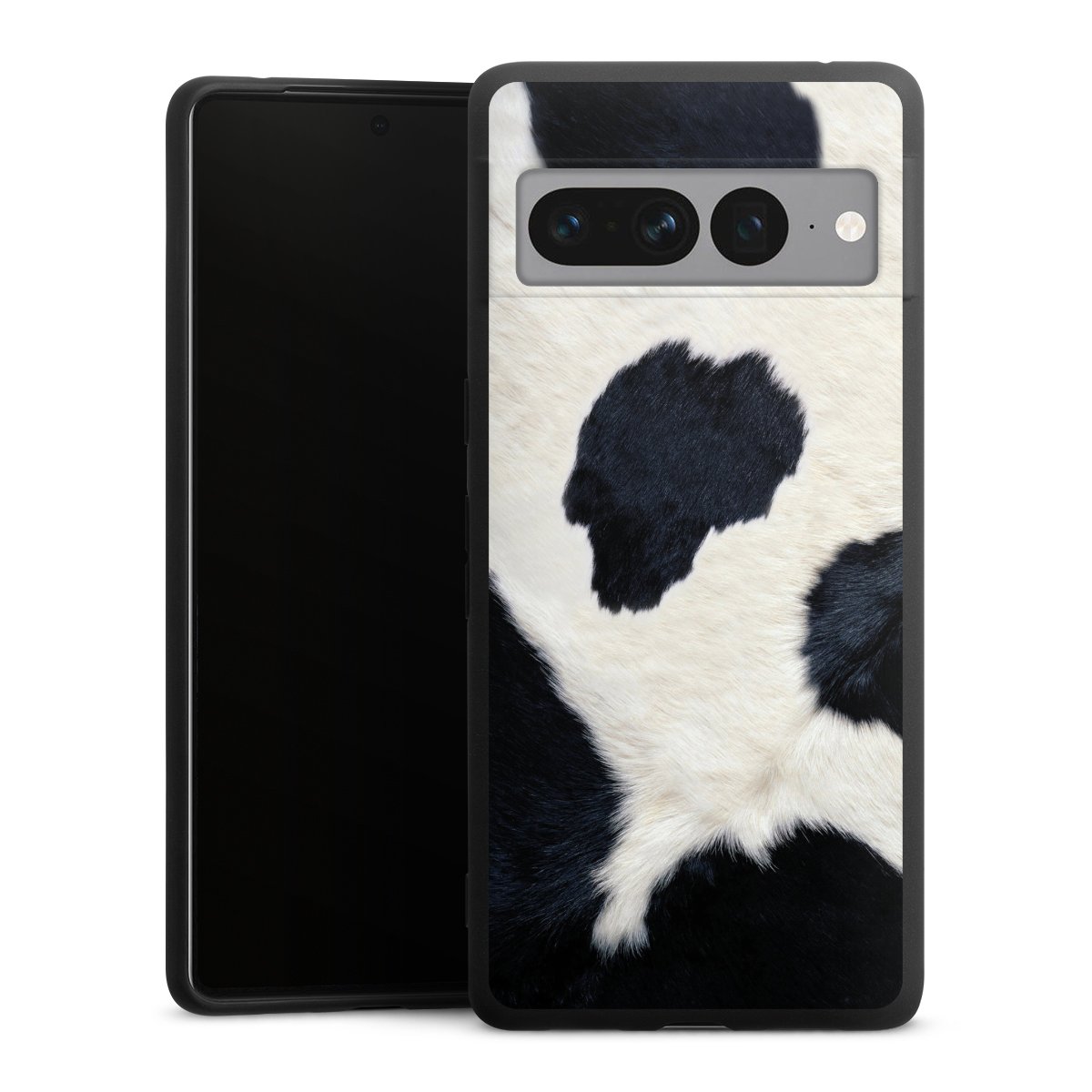 Google Pixel 7 Pro Handy Premium Silikon Hülle Handyhülle schwarz Case Animal Look Animal Print Cow Skin Silikon Premium Case