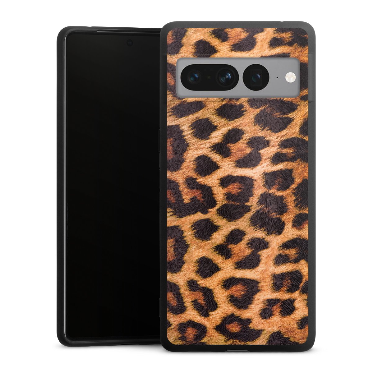 Google Pixel 7 Pro Handy Premium Silikon Hülle Handyhülle schwarz Case Animal Print Leopard Fur Silikon Premium Case