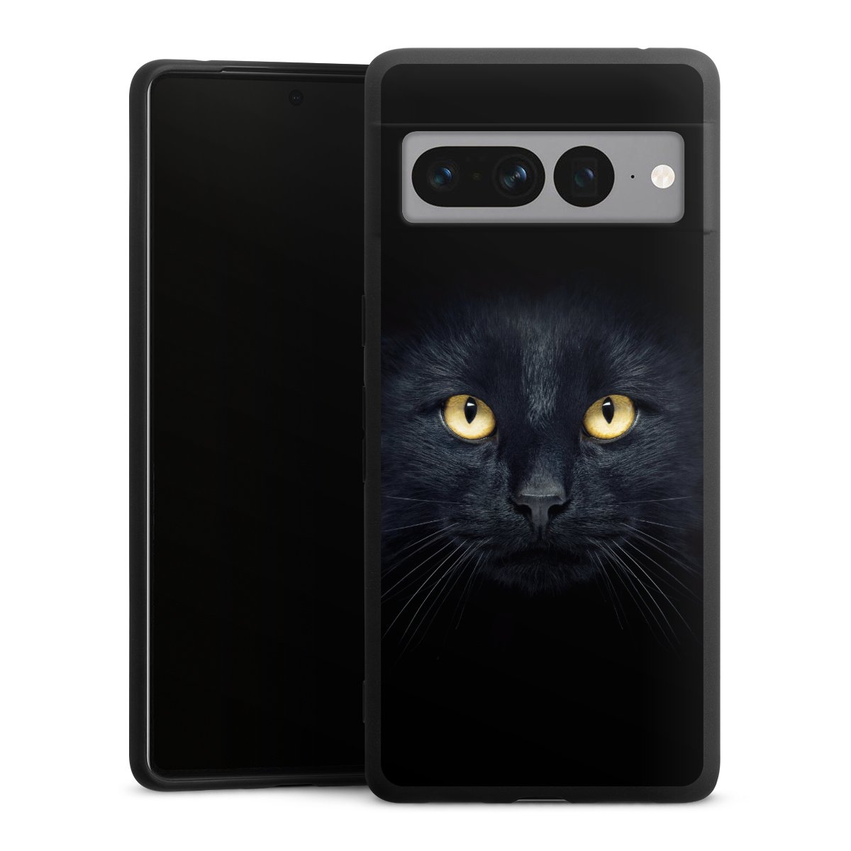 Google Pixel 7 Pro Handy Premium Silikon Hülle Handyhülle schwarz Case Eye Cat Black Silikon Premium Case