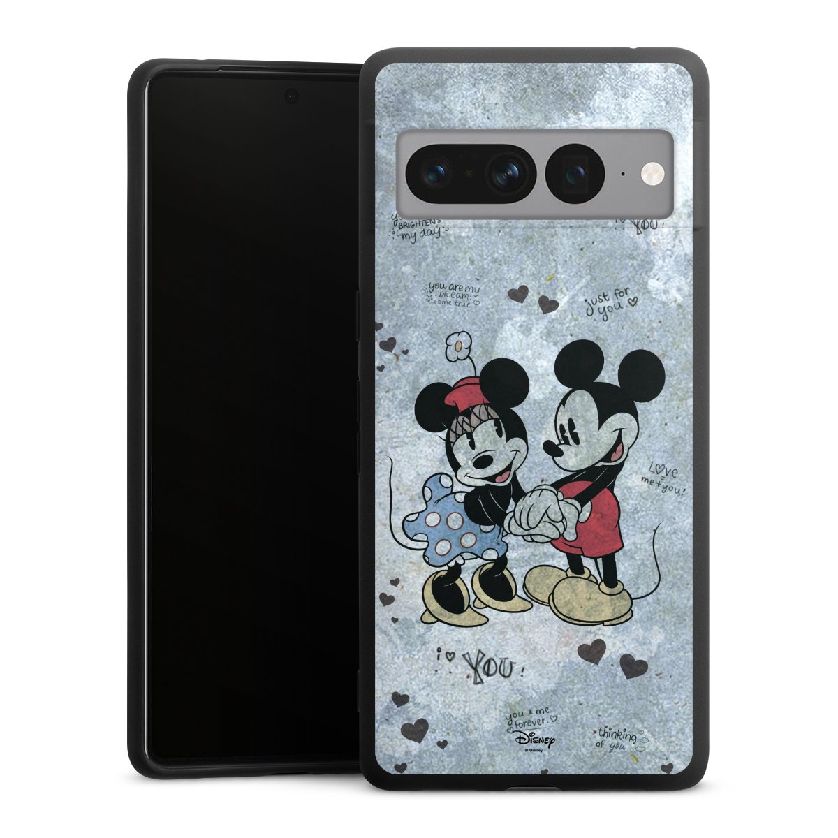 Google Pixel 7 Pro Handy Premium Silikon Hülle Handyhülle schwarz Case Mickey & Minnie Mouse Vintage Disney Silikon Premium Case