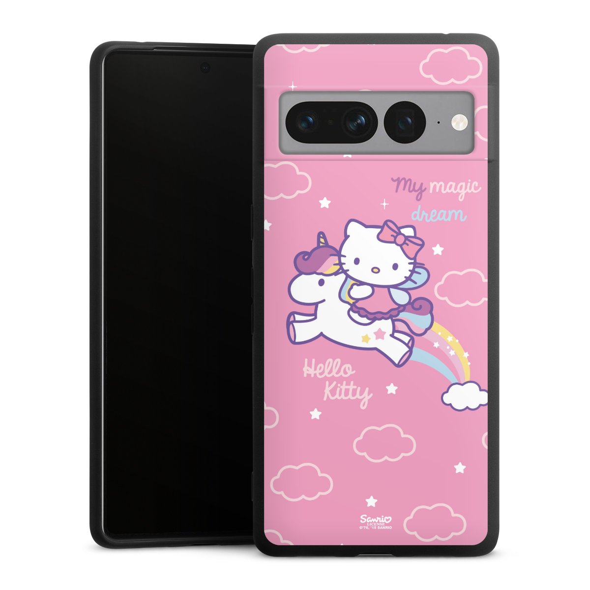 Google Pixel 7 Pro Handy Premium Silikon Hülle Handyhülle schwarz Case Einhorn Official Licensed Product Hello Kitty Silikon Premium Case