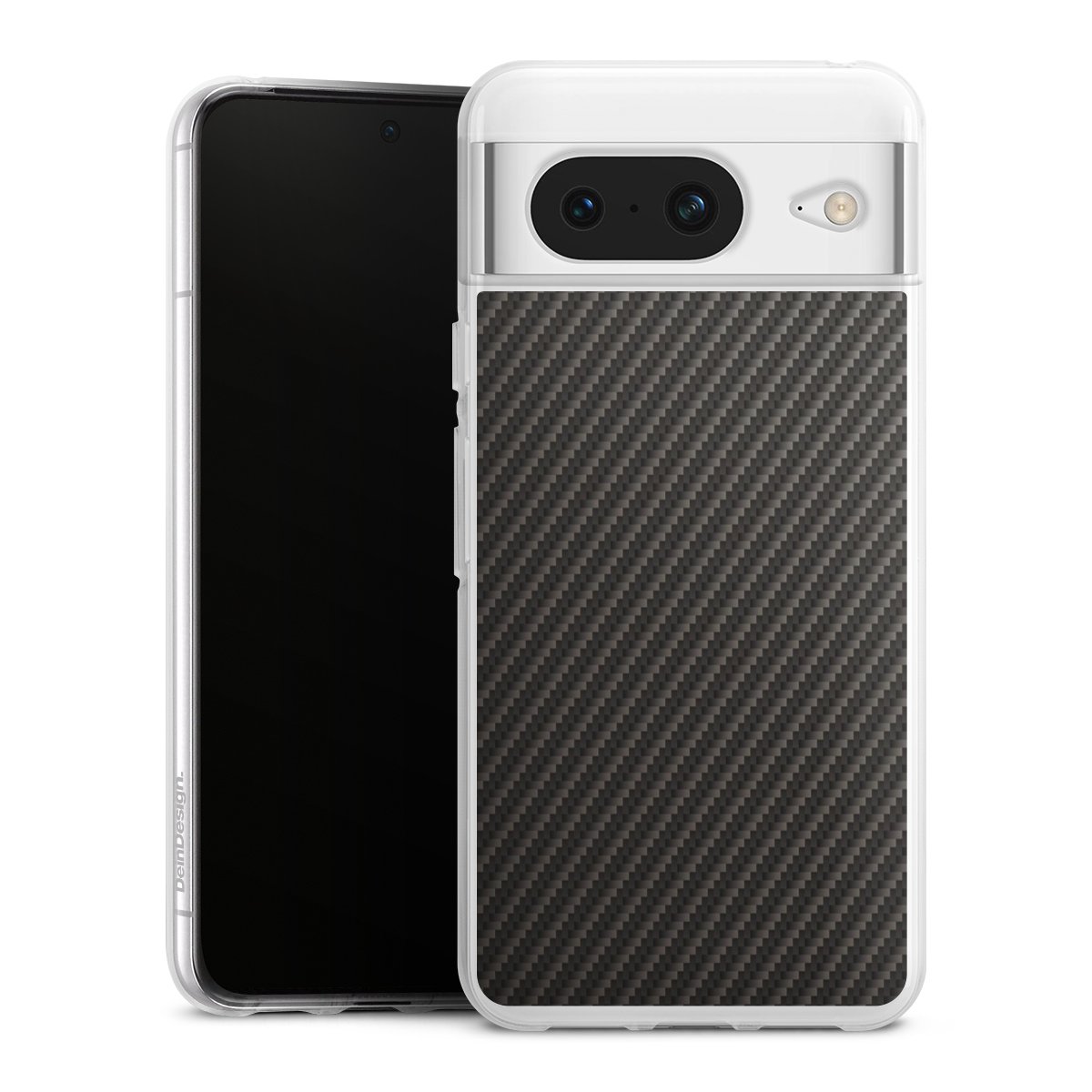 Google Pixel 8 Handy Silikon Hülle Case transparent Handyhülle Metallic Look Carbon Muster Silikon Case