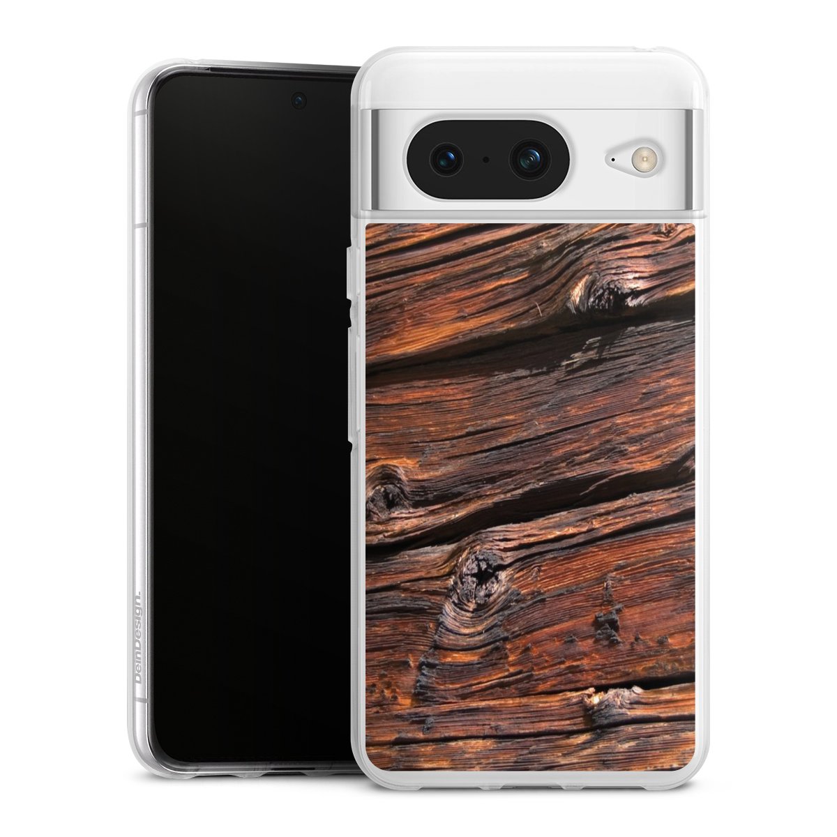 Google Pixel 8 Handy Silikon Hülle Case transparent Handyhülle Beams Wooden Look Wood Silikon Case