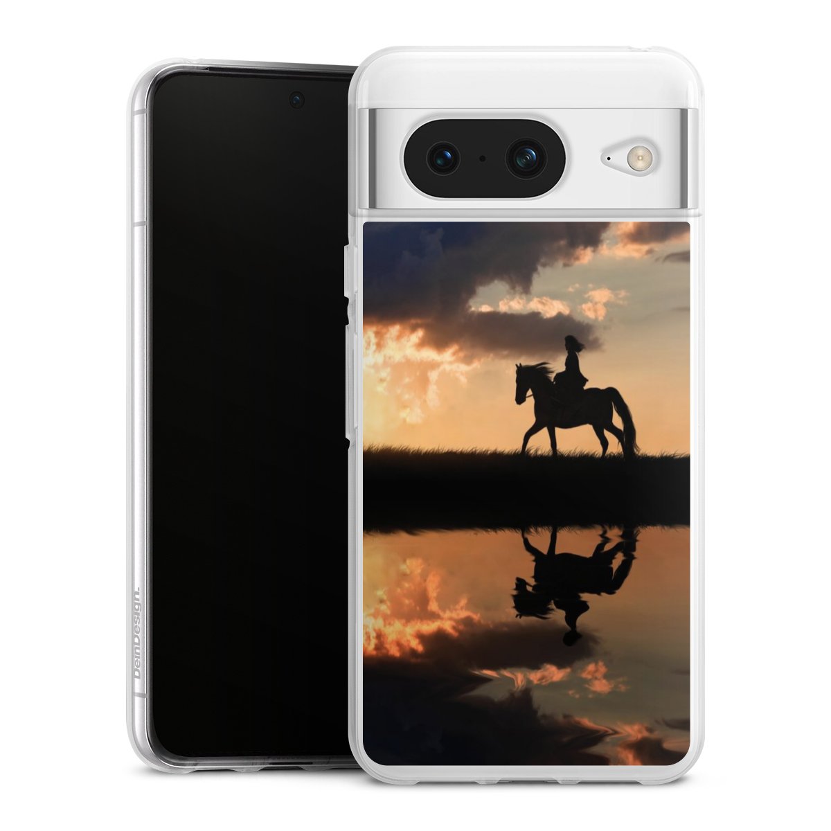 Google Pixel 8 Handy Silikon Hülle Case transparent Handyhülle Horse Sunset Horseback Riding Silikon Case