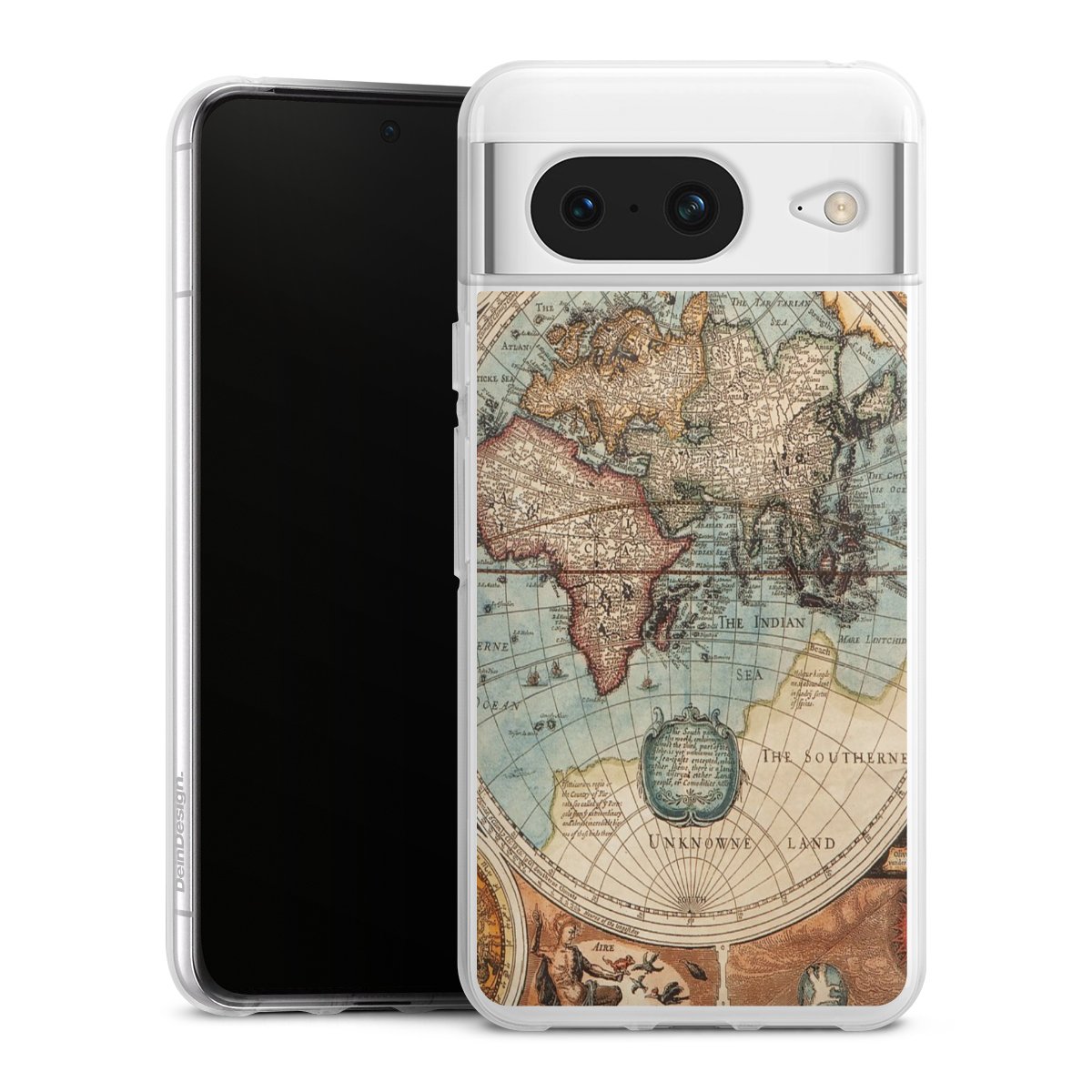 Google Pixel 8 Handy Silikon Hülle Case transparent Handyhülle World Map Vintage Map Silikon Case