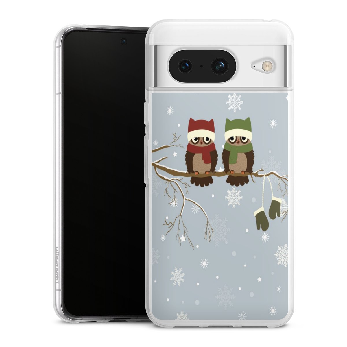 Google Pixel 8 Handy Silikon Hülle Case transparent Handyhülle Owl Winter Christmas Silikon Case