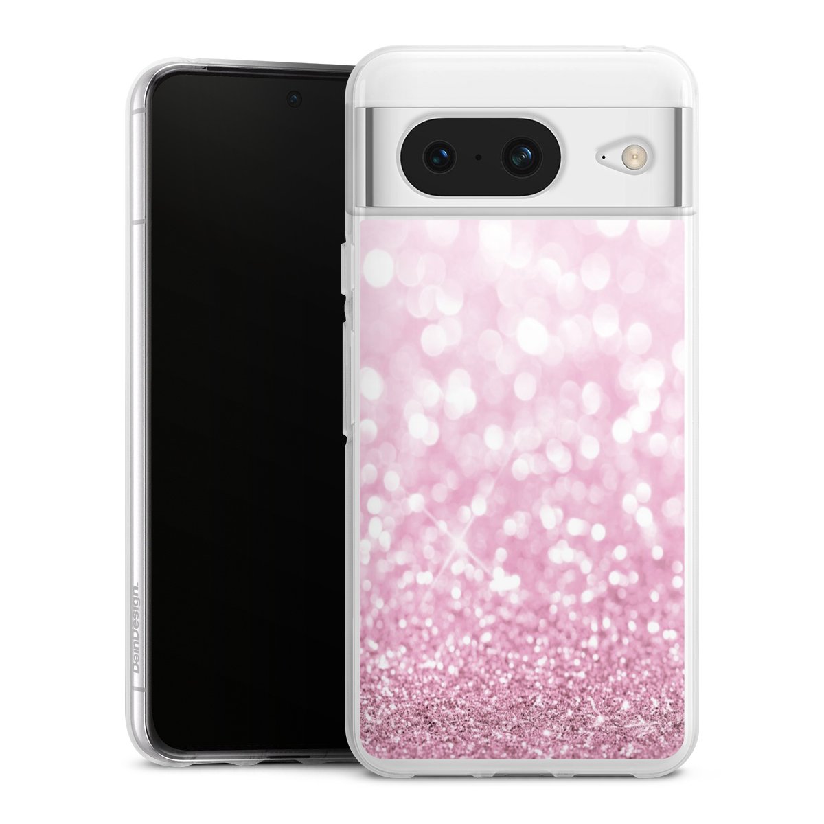 Google Pixel 8 Handy Silikon Hülle Case transparent Handyhülle Glitzer Pink Shine Silikon Case