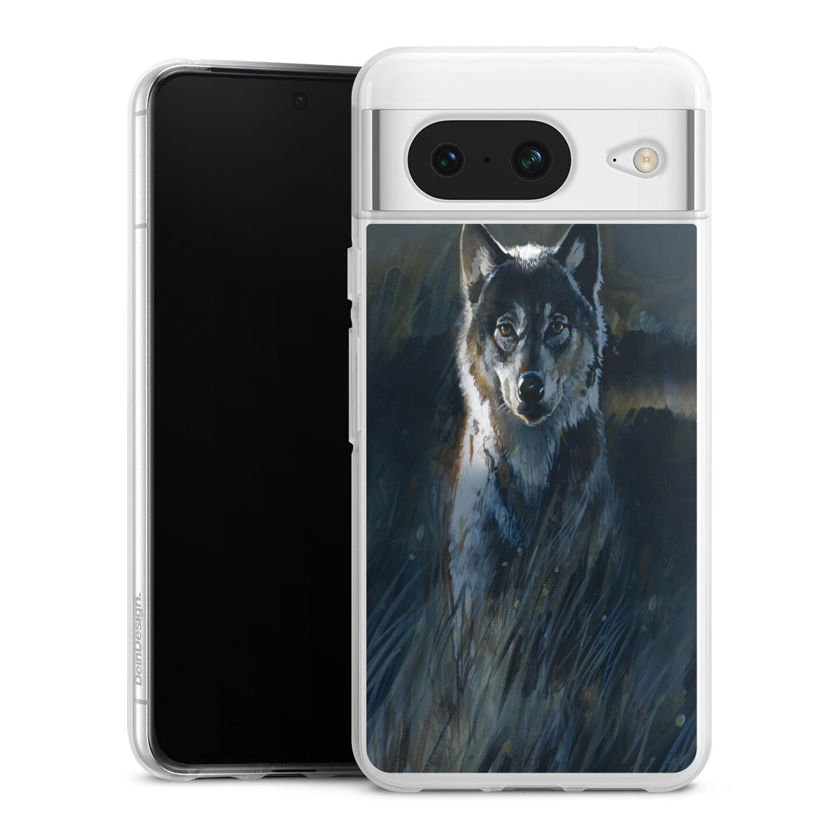 Google Pixel 8 Handy Silikon Hülle Case transparent Handyhülle Nature Wolf Painting Silikon Case