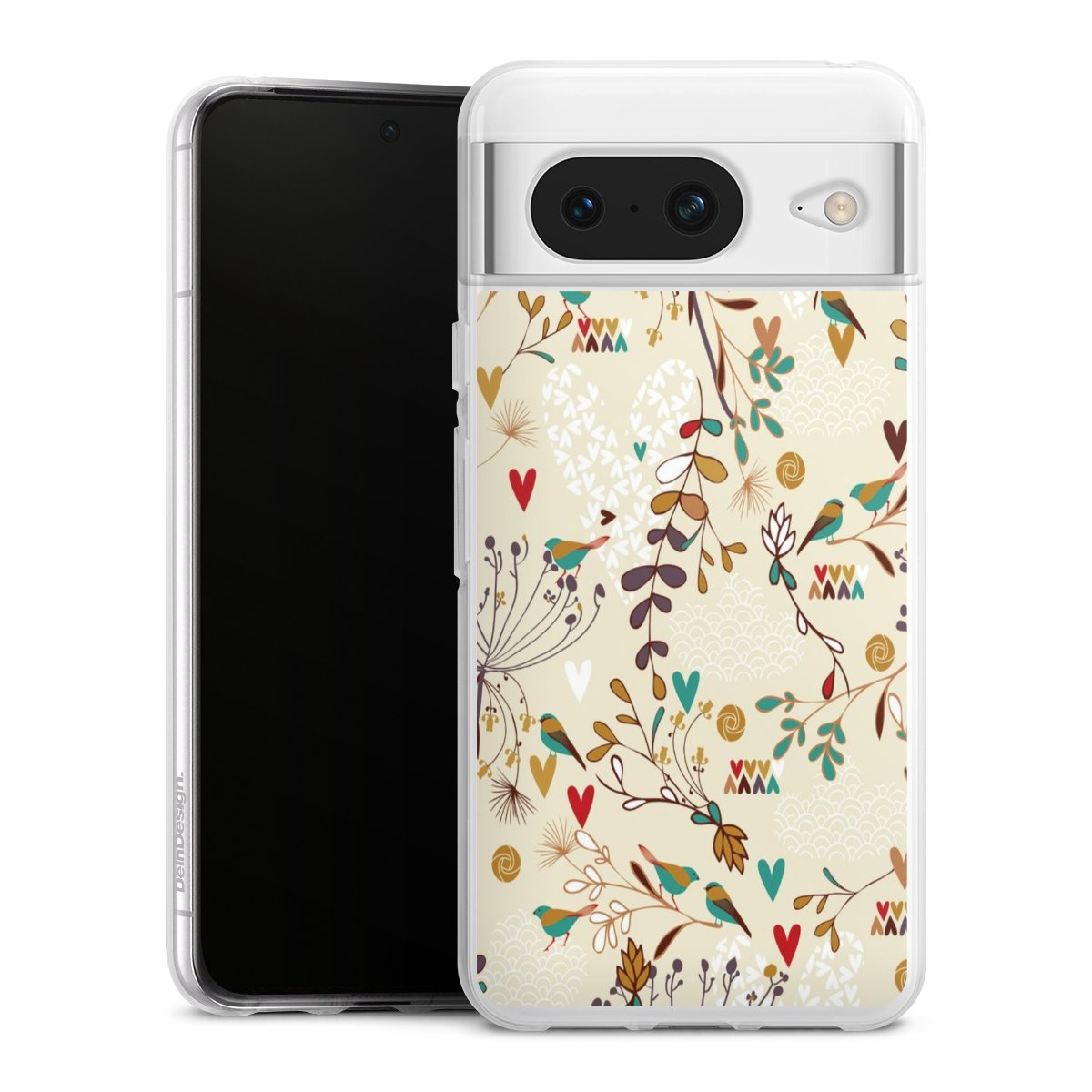 Google Pixel 8 Handy Silikon Hülle Case transparent Handyhülle Bird Flowers Retro Silikon Case