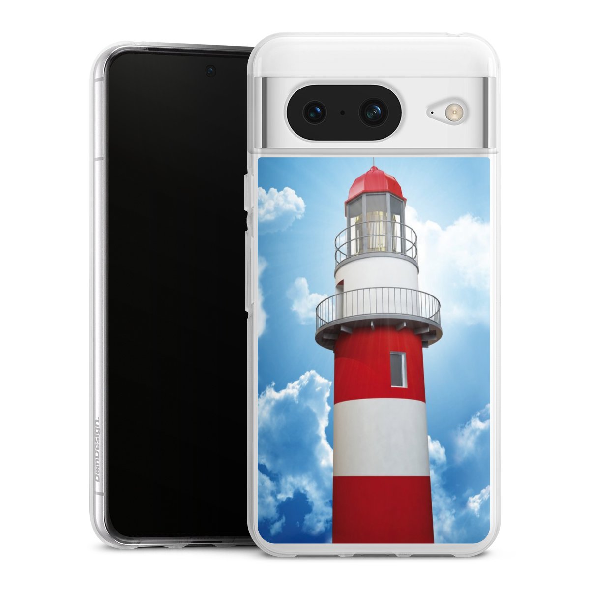 Google Pixel 8 Handy Silikon Hülle Case transparent Handyhülle Lighthouse Sky Cloud Silikon Case