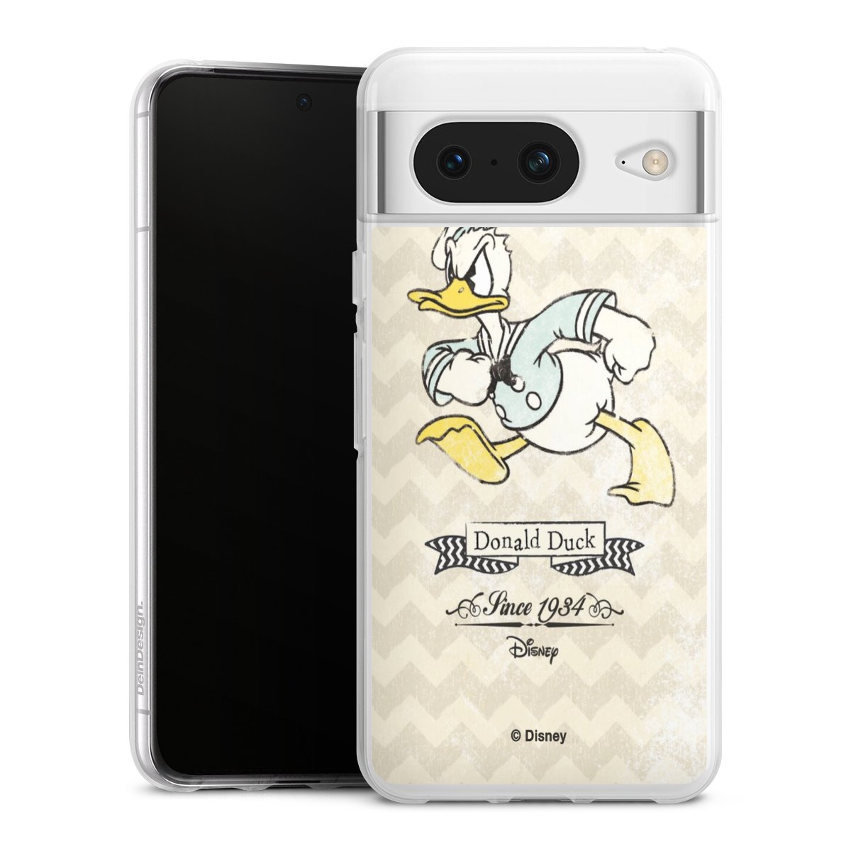 Google Pixel 8 Handy Silikon Hülle Case transparent Handyhülle Official Licensed Product Disney Donuld Duck Vintage Silikon Case