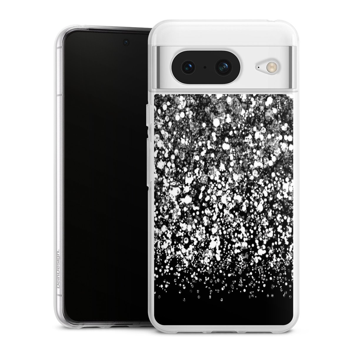 Google Pixel 8 Handy Silikon Hülle Case transparent Handyhülle Glitzer Snowflake Muster Silikon Case