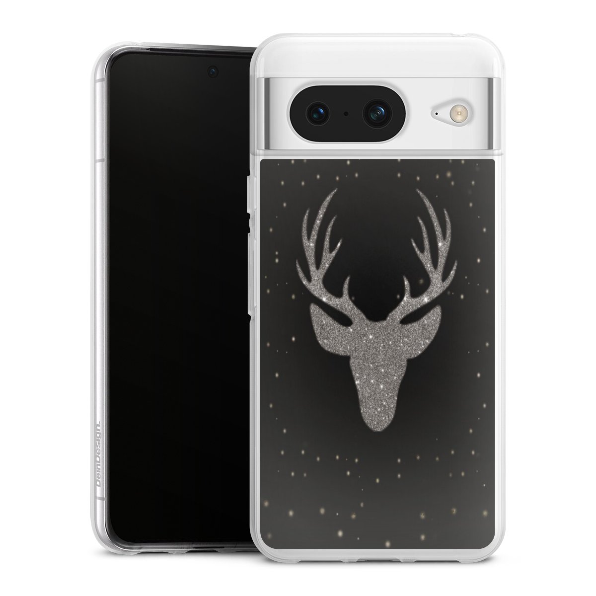 Google Pixel 8 Handy Silikon Hülle Case transparent Handyhülle Winter Deer Glitzer Silikon Case