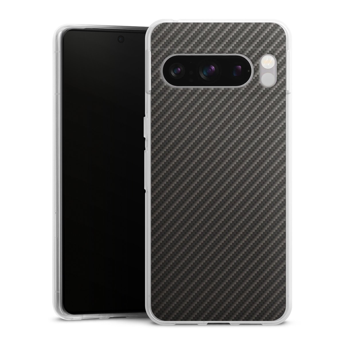 Google Pixel 8 Pro Handy Silikon Hülle Case transparent Handyhülle Metallic Look Carbon Muster Silikon Case