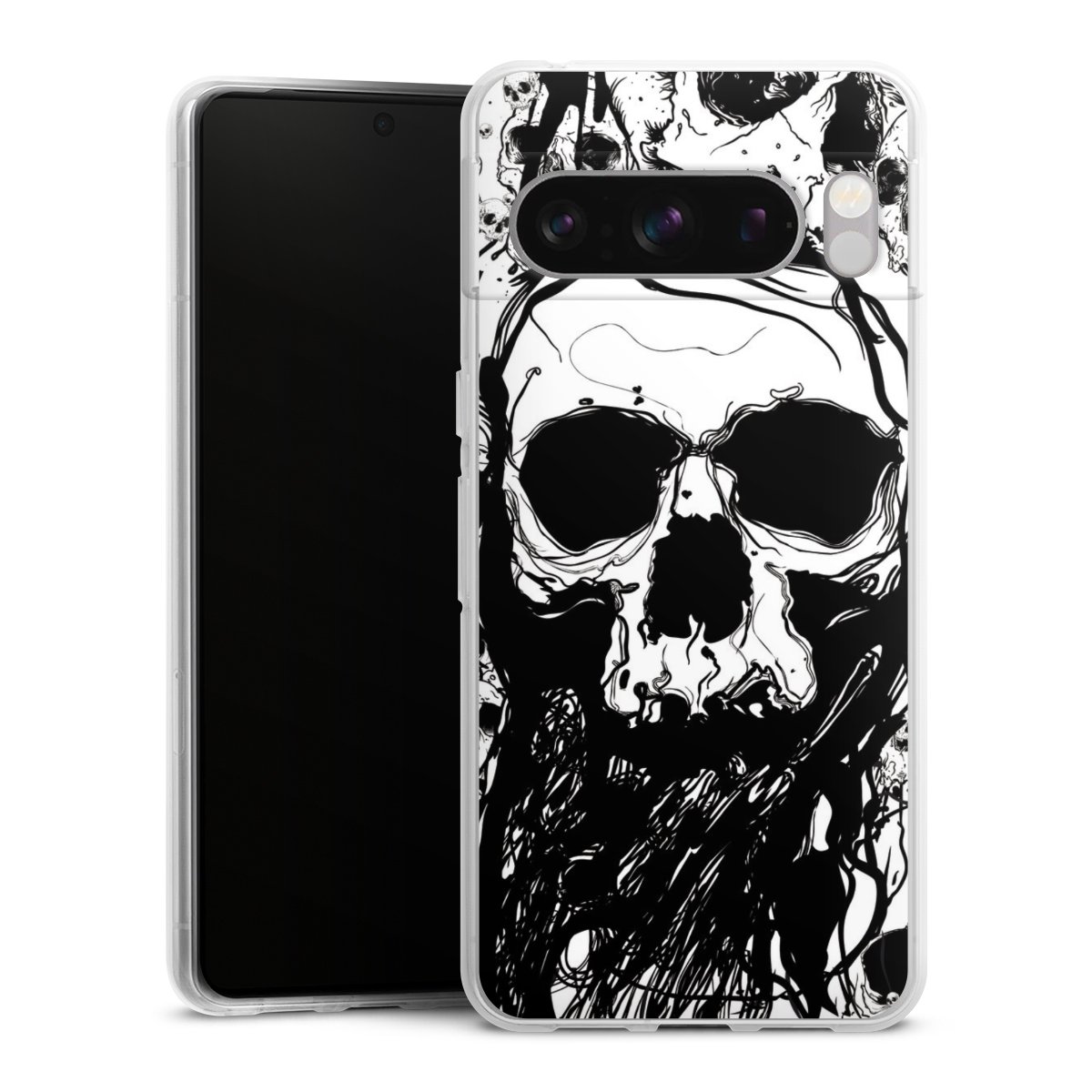 Google Pixel 8 Pro Handy Silikon Hülle Case transparent Handyhülle Totenkopf Halloween Silikon Case