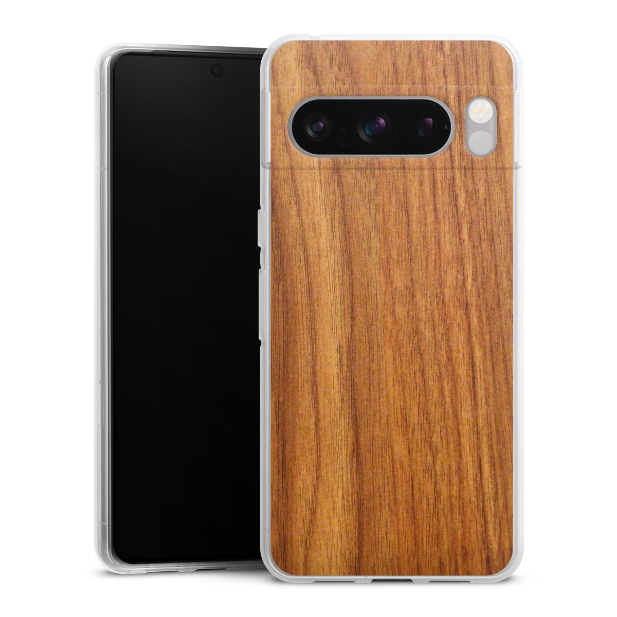 Google Pixel 8 Pro Handy Silikon Hülle Case transparent Handyhülle Wood Larch Wooden Look Silikon Case