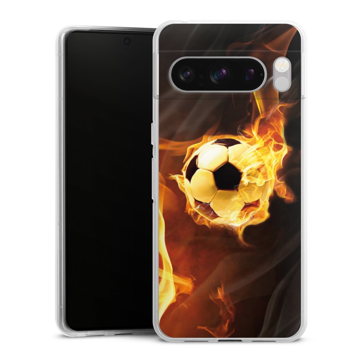 Google Pixel 8 Pro Handy Silikon Hülle Case transparent Handyhülle Ball Fire Soccer Silikon Case