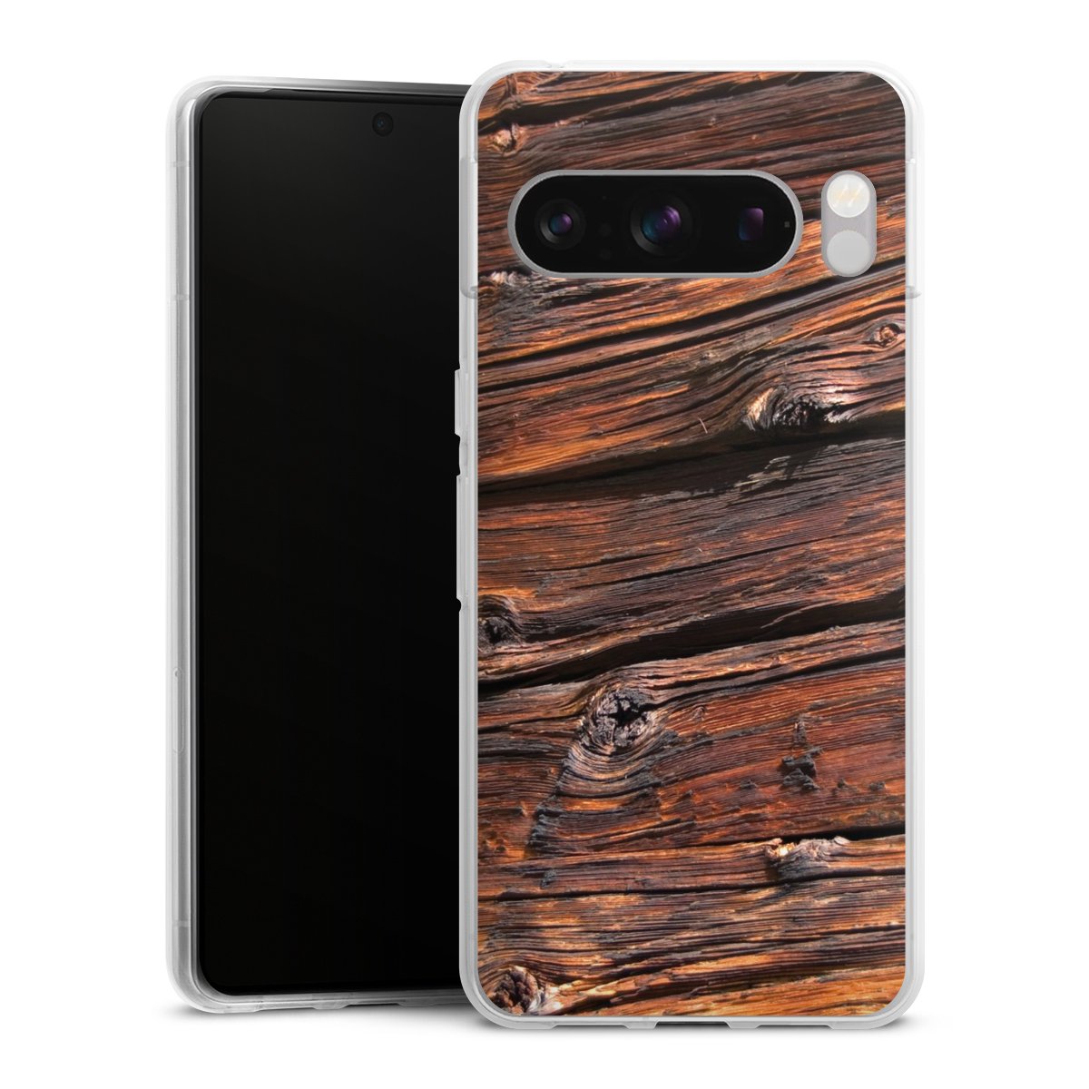 Google Pixel 8 Pro Handy Silikon Hülle Case transparent Handyhülle Beams Wooden Look Wood Silikon Case