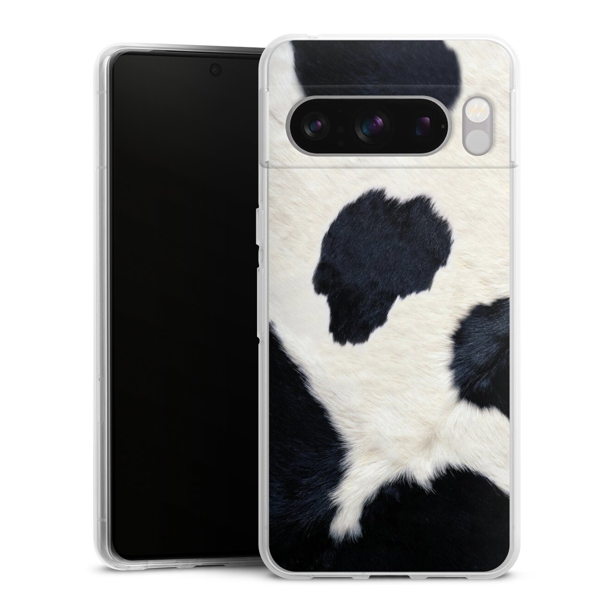 Google Pixel 8 Pro Handy Silikon Hülle Case transparent Handyhülle Animal Look Animal Print Cow Skin Silikon Case