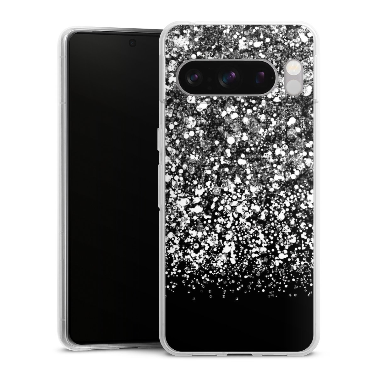 Google Pixel 8 Pro Handy Silikon Hülle Case transparent Handyhülle Glitzer Snowflake Muster Silikon Case