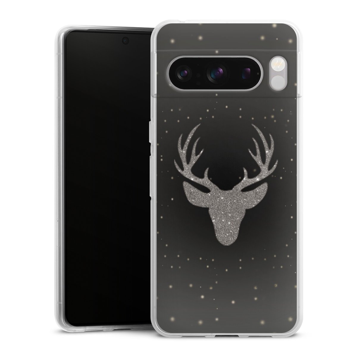 Google Pixel 8 Pro Handy Silikon Hülle Case transparent Handyhülle Winter Deer Glitzer Silikon Case