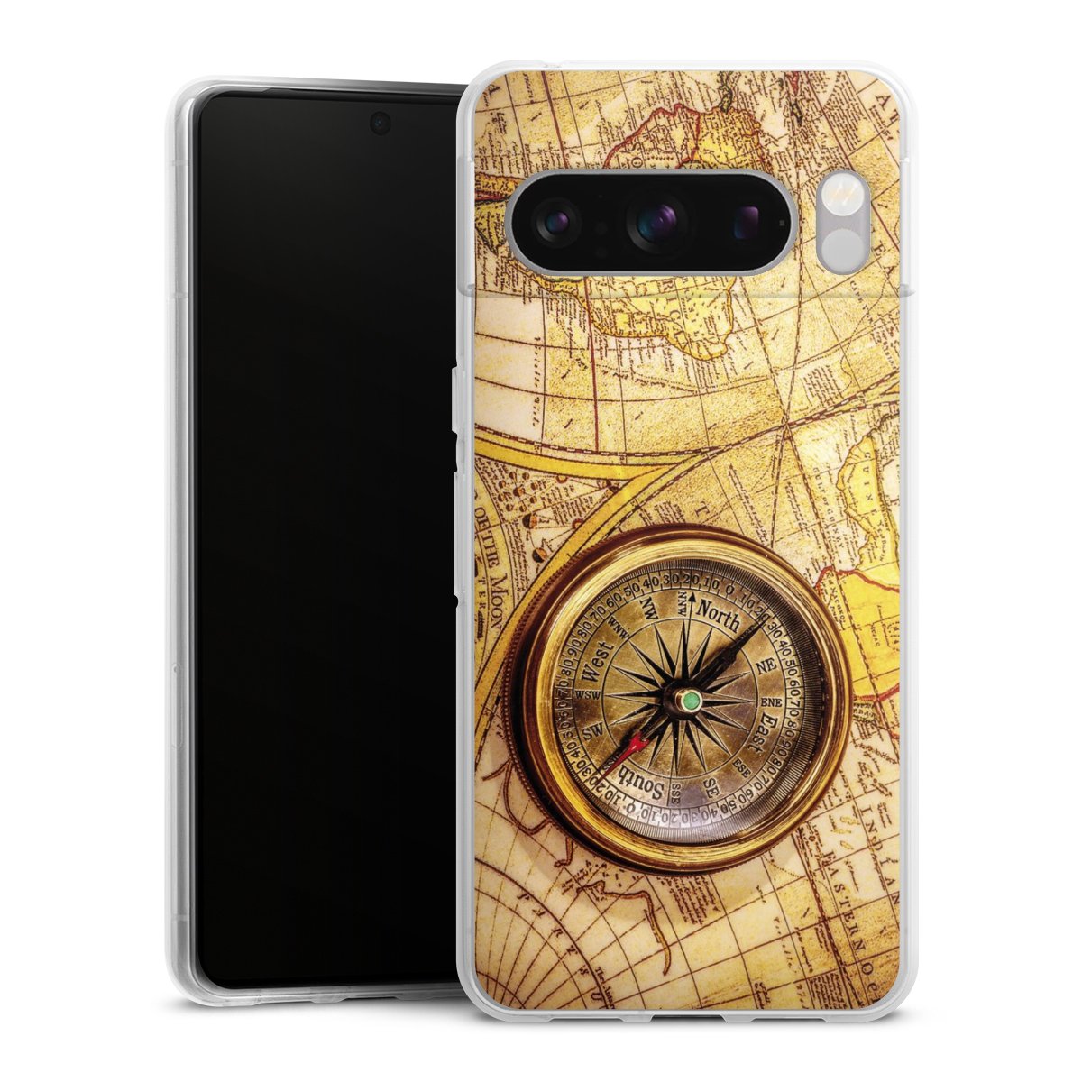 Google Pixel 8 Pro Handy Silikon Hülle Case transparent Handyhülle World Map Map Compass Silikon Case