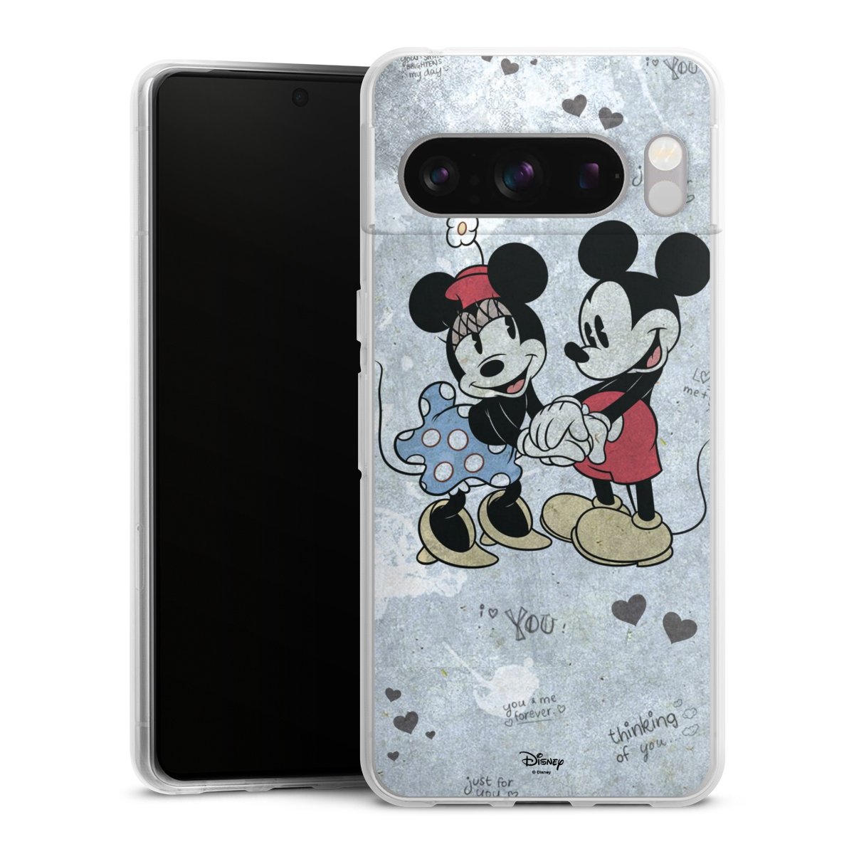 Google Pixel 8 Pro Handy Silikon Hülle Case transparent Handyhülle Mickey & Minnie Mouse Vintage Disney Silikon Case