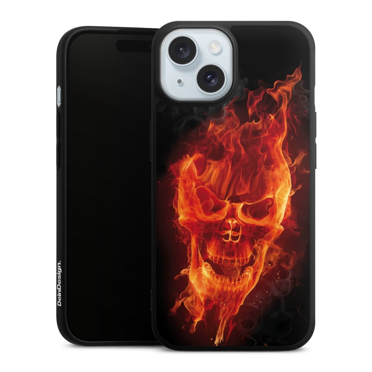 iPhone 15 Handy Premium Silikon Hülle Handyhülle schwarz Case Totenkopf Skull Fire Silikon Premium Case